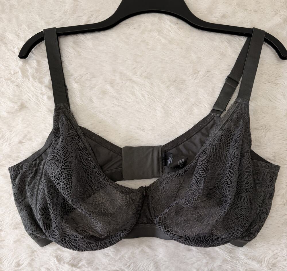 Understance Lace Underwire Bra Womens 40G Shadow Gray Charcoal Sheer Unlined